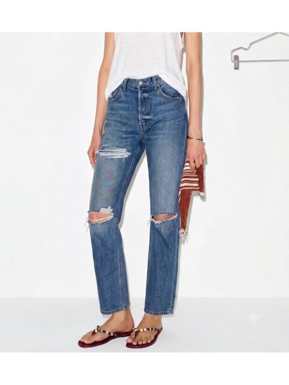 Reformation Cynthia High Relaxed Distressed Jeans 27 Blue Oahu Wash Cotton Edgy